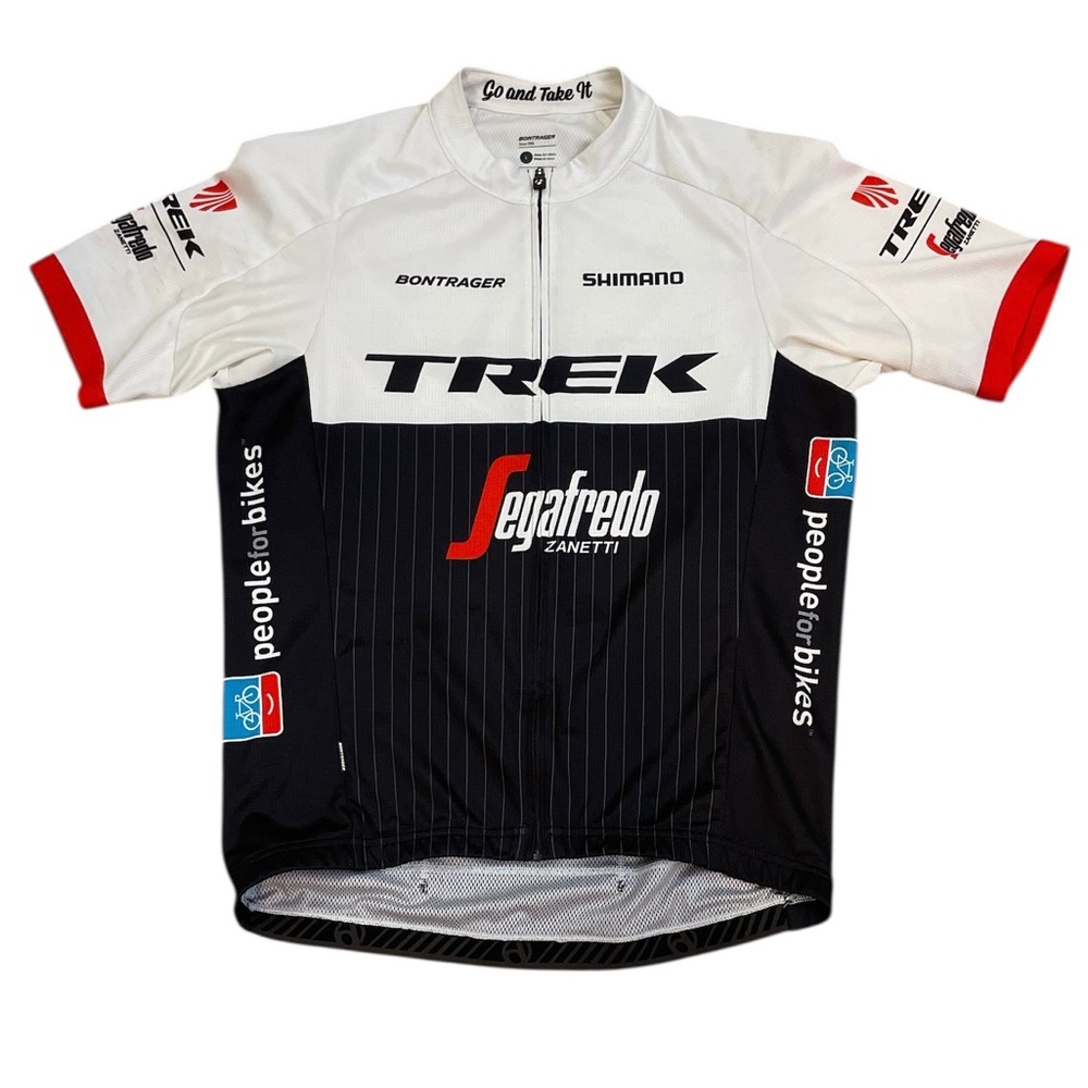 Santini Trek-Segafredo Fitted Team Cycling Jersey Black White Full Zip Size Lg